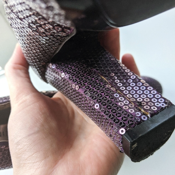 purple sequin closed toe chunky heel pump, 8 - Picture 9 of 12